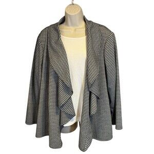 Calvin Klein Women's Large Houndstooth Ruffle Front Waterfall Blazer Jacket B/W